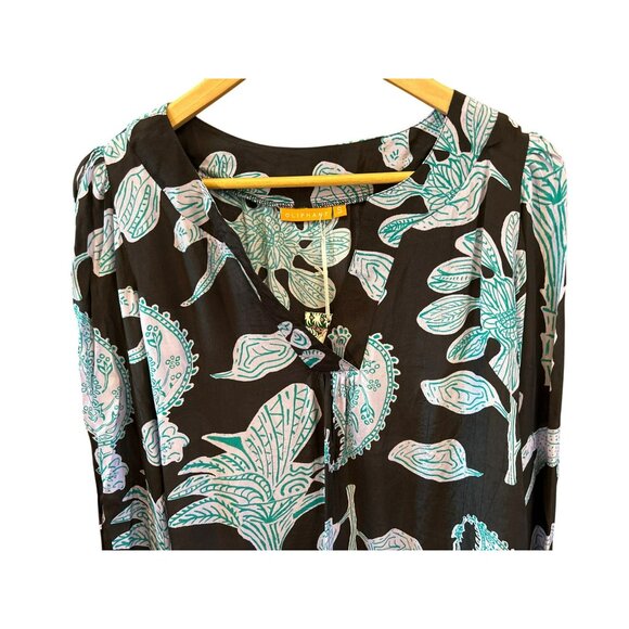 Oliphant Women's Navy Purple Botanical Bohemian Blouse Small Long Sleeve NWT - Picture 2 of 6